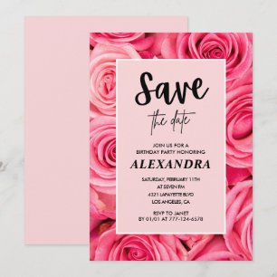 Elegant 96th birthday Pink Rose Save the date Invitation