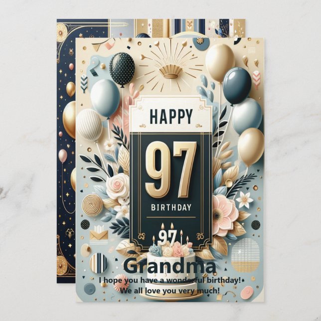 Elegant 97th Birthday Card - Personalised Happy (Front/Back)