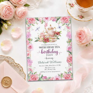 Elegant 98th Birthday High Tea Party  Invitation