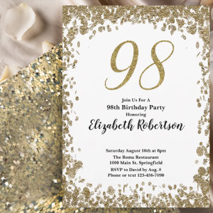 Elegant 98th Birthday Invitation For Her in Gold