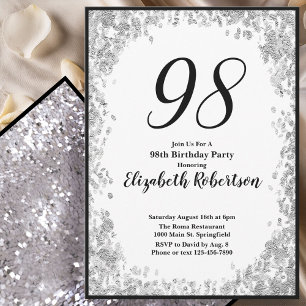 Elegant 98th Birthday Invitation Silver and Black