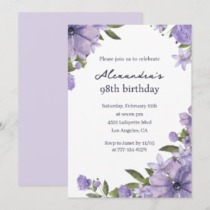 Elegant 98th birthday invitations Boho purple