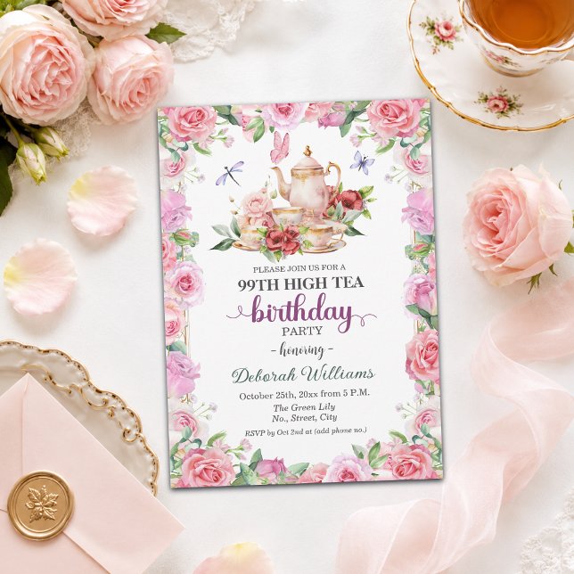 Elegant 99th Birthday High Tea Party  Invitation (Creator Uploaded)