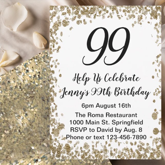 Elegant 99th Birthday Invitation For Her in Gold (Creator Uploaded)