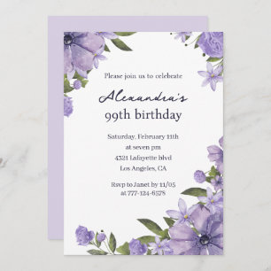 Elegant 99th birthday invitations Boho purple