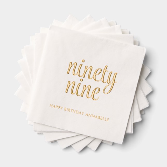 Elegant 99th Birthday Modern Gold Foil Napkins (Insitu (Stacked))