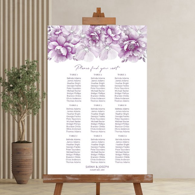 Elegant 9 Table Pink Floral Wedding Seating Chart (Creator Uploaded)