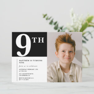 Elegant 9th birthday invitation Black Boy Photo