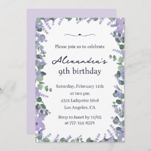 Elegant 9th birthday invitations Floral Frame