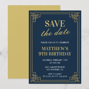 Elegant 9th birthday invitations Men Save the date
