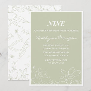 Elegant 9th birthday invitations Modern Floral 