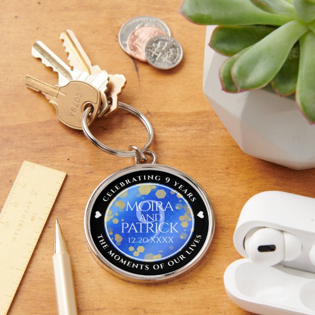 Elegant 9th Lapis Lazuli Wedding Anniversary Key Ring (Desk)
