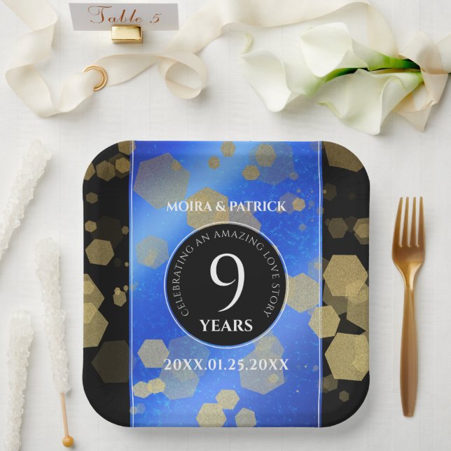 Elegant 9th Lapis Lazuli Wedding Anniversary Paper Plate (Wedding)