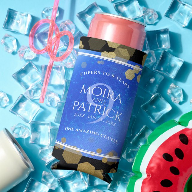 Elegant 9th Lapis Lazuli Wedding Anniversary Seltzer Can Cooler (In Situ Summer)