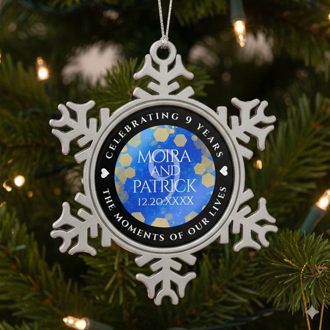 Elegant 9th Lapis Lazuli Wedding Anniversary Snowflake Pewter Christmas Ornament (9th Lapis Lazuli Wedding Anniversary Snowflake Pewter Ornament Cover Photo)