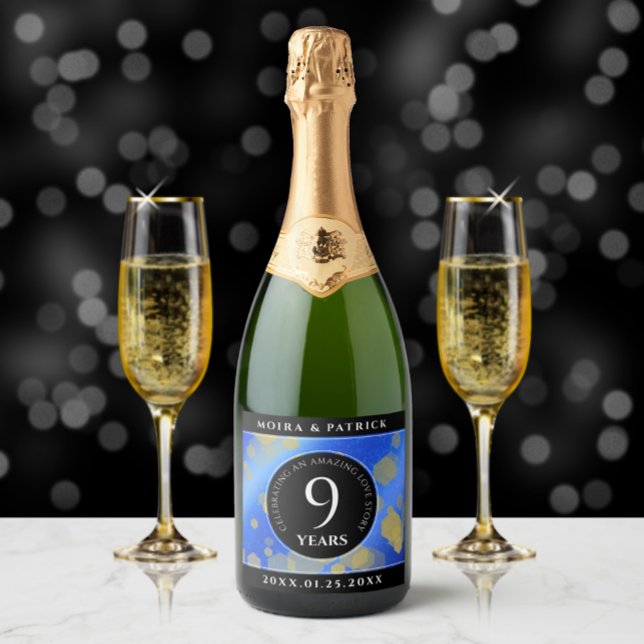 Elegant 9th Lapis Lazuli Wedding Anniversary Sparkling Wine Label (9th Lapis Lazuli Wedding Anniversary Sparkling Wine Drink Label Cover Photo)