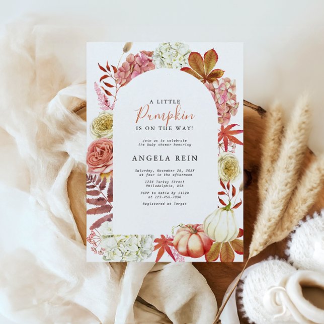 Elegant A Little Pumpkin Autumn Leaves Baby Shower Invitation (Creator Uploaded)