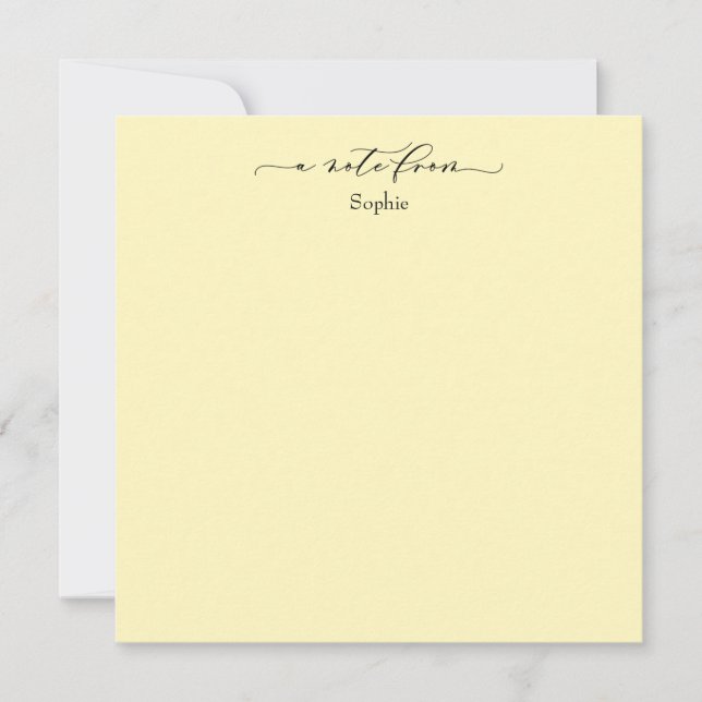 Elegant "A Note From" Simple Card Pale Yellow (Front)