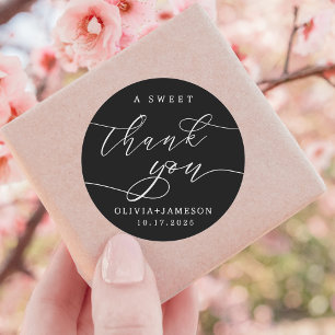 Elegant A Sweet Thank You Wedding Favour Black Classic Round Sticker