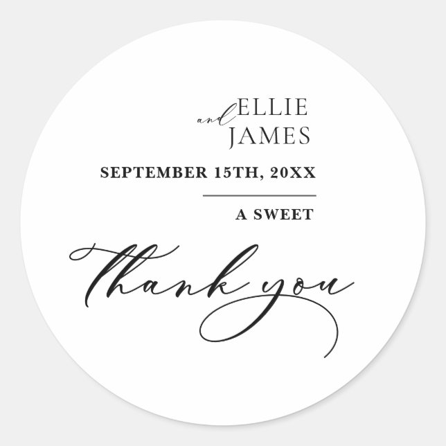 Elegant A Sweet Thank You Wedding Favour Classic Classic Round Sticker (Front)