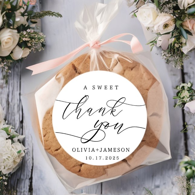 Elegant A Sweet Thank You Wedding Favour  Classic Round Sticker (Creator Uploaded)