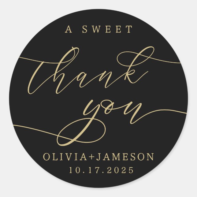 Elegant A Sweet Thank You Wedding Favour | Gold Classic Round Sticker (Front)