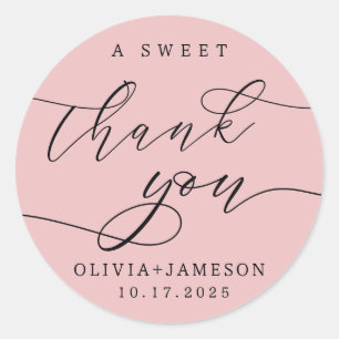 Elegant A Sweet Thank You Wedding Favour   Pink Classic Round Sticker