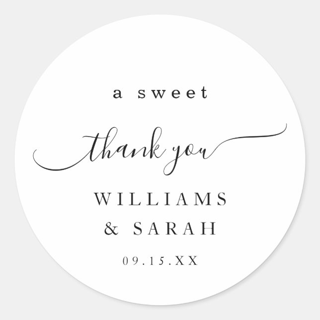 Elegant A Sweet Thank You Wedding Favour Simple Classic Round Sticker (Front)
