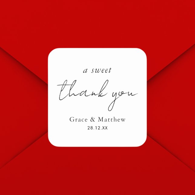 Elegant A Sweet Thank You Wedding Favour  Square Sticker (Creator Uploaded)