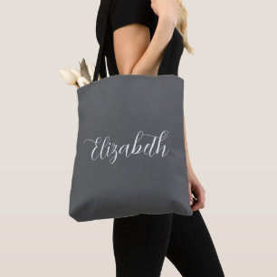 Elegant Abigail Script Personalised Name Grey Tote Bag