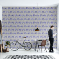 Elegant Abstract Art Blue Bikes Grey Pattern