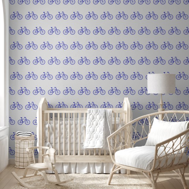 Elegant Abstract Art Blue Bikes Light Grey Pattern Wallpaper (Kids)