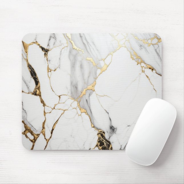 Elegant abstract black and white gold marble stone mouse pad (With Mouse)