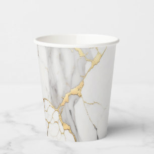 Elegant abstract black and white gold marble stone paper cups
