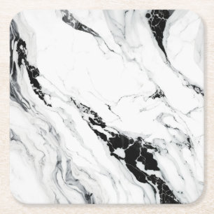 Elegant abstract black and white marble stone square paper coaster
