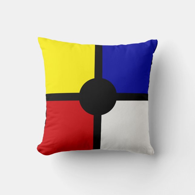 Elegant Abstract Black, Blue, Red, Yellow & White Cushion (Front)