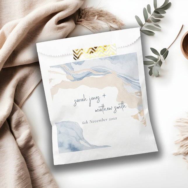 Elegant Abstract Blue Beige Coastal Beach Wedding Favour Bags (Creator Uploaded)