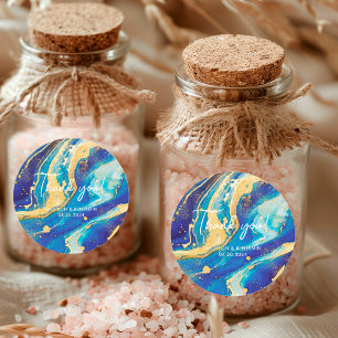 Elegant Abstract Blue Gold Colourful Thank You Gif Classic Round Sticker