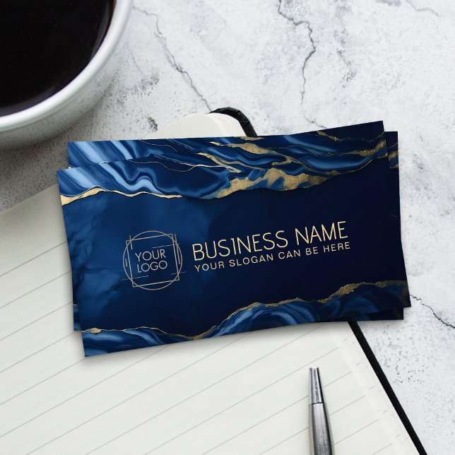 Elegant Abstract Blue Marble with gold veins Business Card (Creator Uploaded)