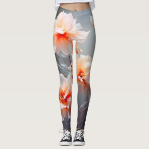 Elegant Abstract Blush Flower Misty Flow Leggings