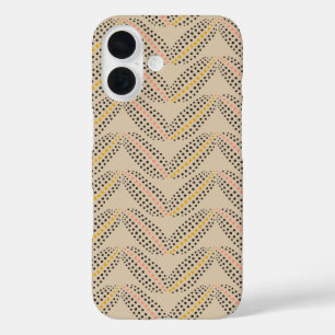 Elegant Abstract Botanical Dots Pattern Sand Black iPhone 16 Case