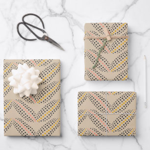 Elegant Abstract Botanical Dots Pattern Sand Black Wrapping Paper Sheet