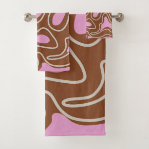 Elegant Abstract Brown Pink Wavy Stripe Modern  Bath Towel Set