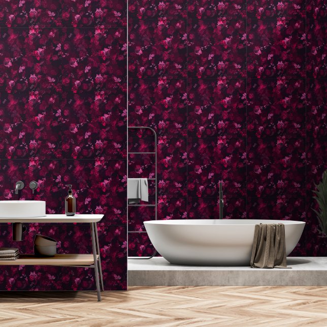 Elegant Abstract Dark Burgundy Floral Wallpaper (Bathroom)