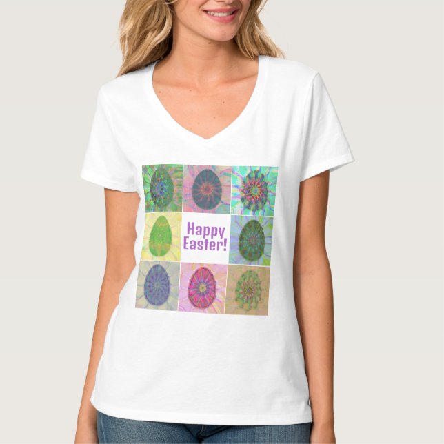 Elegant Abstract Decorative Colourful Eggs Collage T-Shirt (Front)