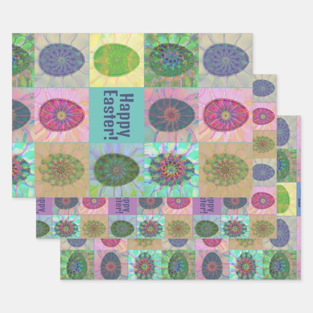 Elegant Abstract Decorative Colourful Eggs Collage Wrapping Paper Sheet (Set)