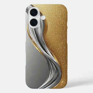 Elegant Abstract Design with Gold and Silver iPhone 16 Case