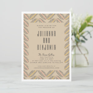 Elegant Abstract Dots Pattern Sand Black Wedding  Invitation