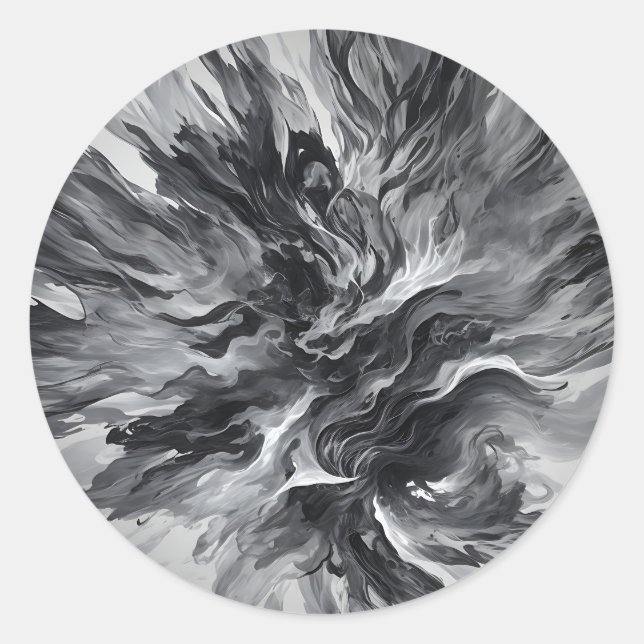 Elegant Abstract Flame and Smoke Classic Round Sticker (Front)