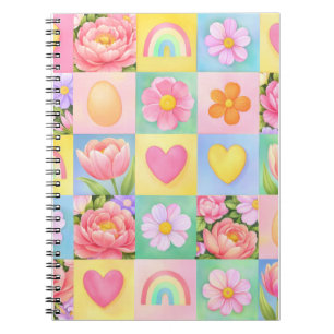 Elegant Abstract Floral Checkerboard Pattern Notebook
